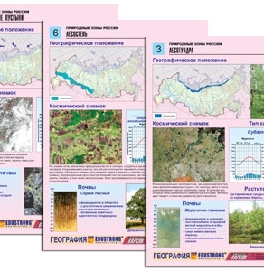 Комплект таблиц по географии раздат. Природные зоны России (цвет, лам, А4, 10 шт.)